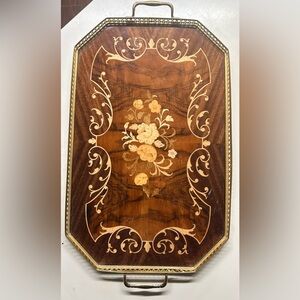 Elegant Wooden Inlay Tray with Floral Design